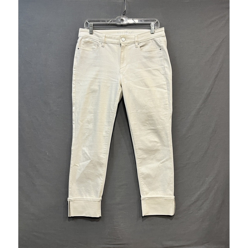White House Black Market Slim Fit Ankle Jeans Women's 6 White Cuffed Denim Pants